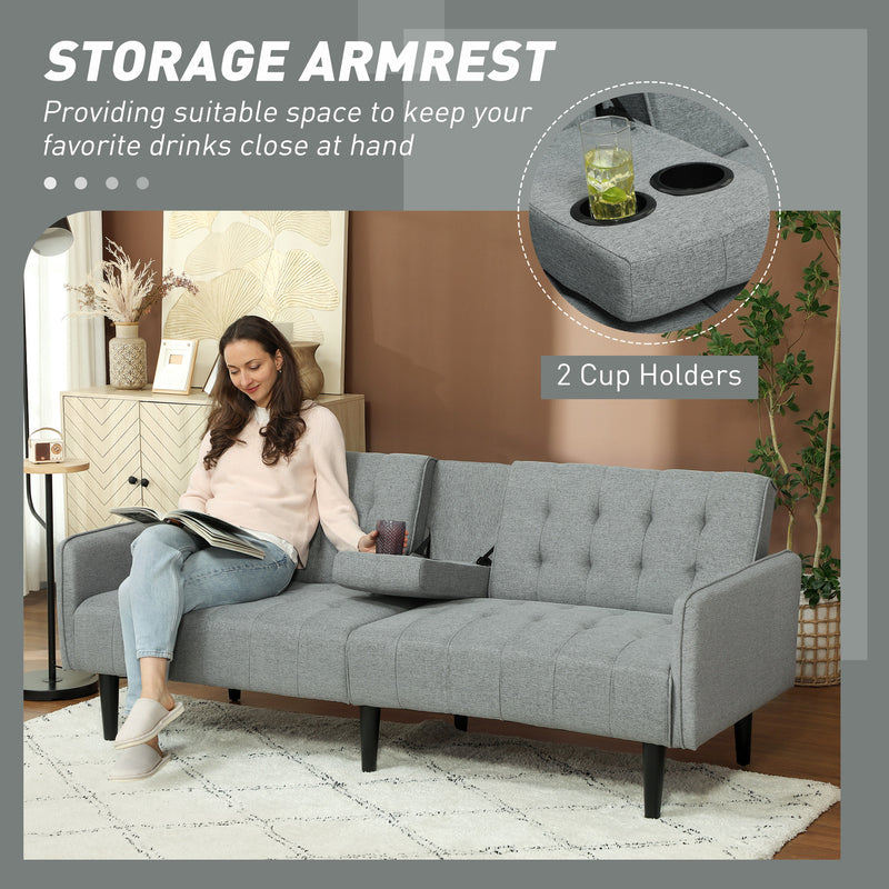 HOMCOM Upholstered Sofa Bed 3 Seater Home Theater With Storage