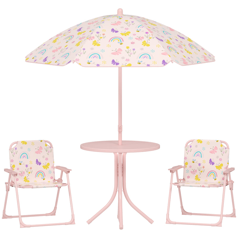 AIYAPLAY Kids Garden Table and Chair Set, Outdoor Patio Set w/ Parasol, Pink