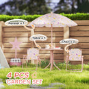 AIYAPLAY Kids Garden Table and Chair Set, Outdoor Patio Set w/ Parasol, Pink