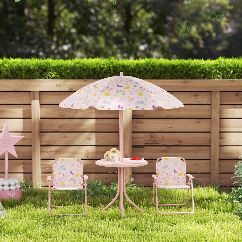 AIYAPLAY Kids Garden Table and Chair Set, Outdoor Patio Set w/ Parasol, Pink