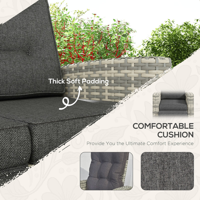 Outsunny 4 Piece Rattan Garden Furniture Set with Sofa, Glass Table, Light Grey