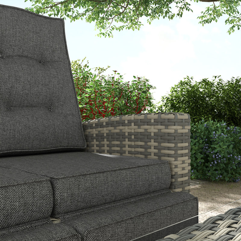 Outsunny 4 Piece Rattan Garden Furniture Set with Sofa, Glass Table, Light Grey