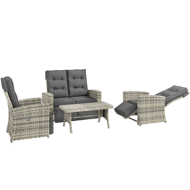 Outsunny 4 Piece Rattan Garden Furniture Set with Sofa, Glass Table, Light Grey