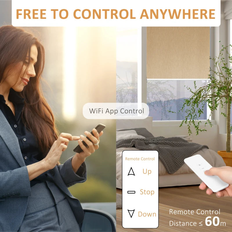HOMCOM WiFi Smart Roller Blinds 120 x 180cm - Brown