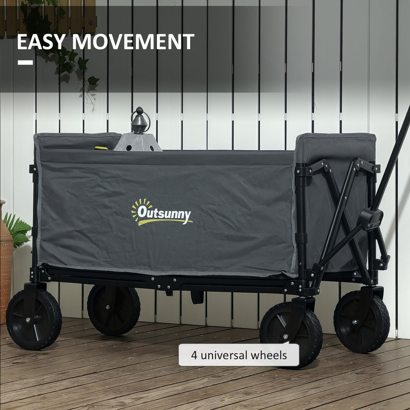 Outsunny 120L Folding Collapsible Wagon With Adjustable Handle, Grey