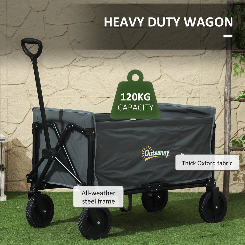 Outsunny 120L Folding Collapsible Wagon With Adjustable Handle, Grey