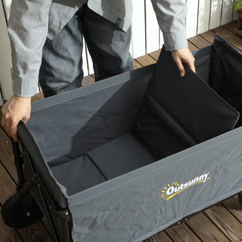Outsunny 120L Folding Collapsible Wagon With Adjustable Handle, Grey