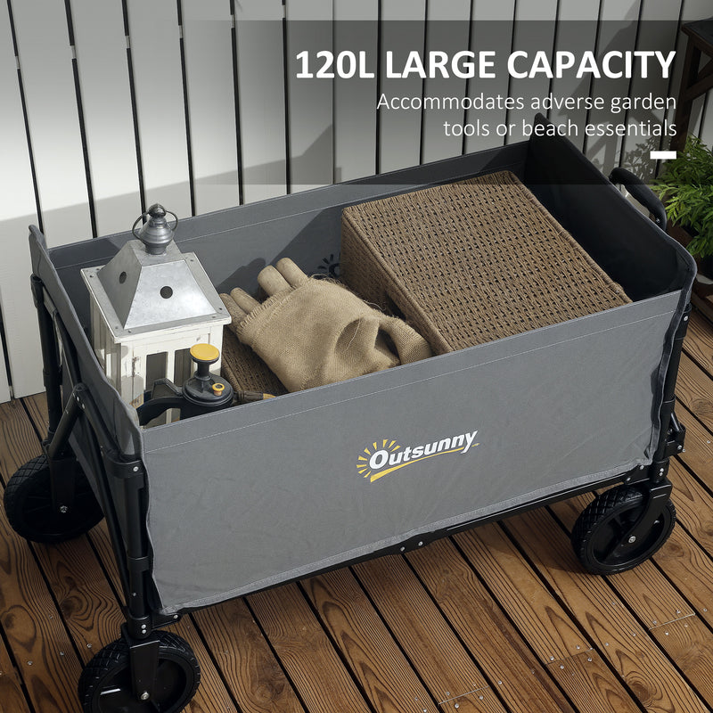 Outsunny 120L Folding Collapsible Wagon With Adjustable Handle, Grey