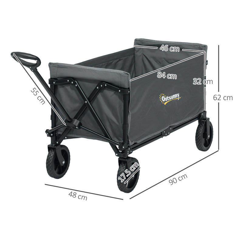Outsunny 120L Folding Collapsible Wagon With Adjustable Handle, Grey