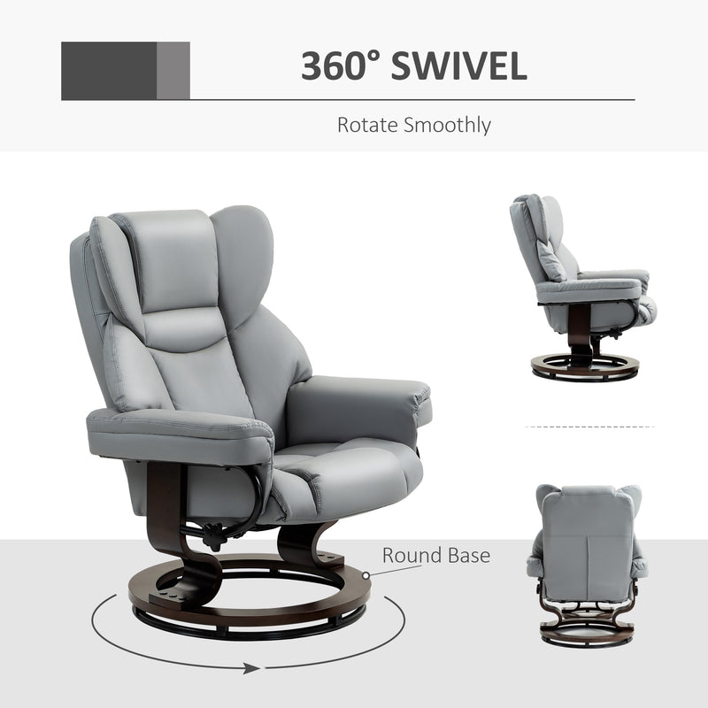 HOMCOM PU Leather Manual Reclining Armchair Footstool Padded Seat Light Grey