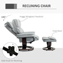 HOMCOM PU Leather Manual Reclining Armchair Footstool Padded Seat Light Grey