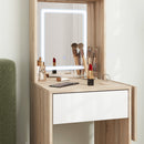 HOMCOM Compact Dressing Table with Lighted Mirror Open Shelves Natural Wood