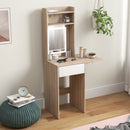 HOMCOM Compact Dressing Table with Lighted Mirror Open Shelves Natural Wood