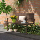 Outsunny Patio Rattan 2 Seater Garden Bench Love Seat Garden Armchair Brown