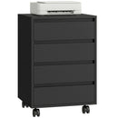 HOMCOM Mobile Vertical Filing Cabinet with 4 Drawers for Home Office, Black
