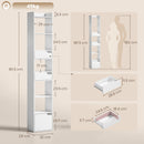 HOMCOM Bookcase Tall Narrow with 5 Tiers Drawers White Wood Effect