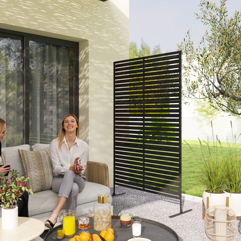 Outdoor Multiscensor Outsunny Outdoor Privacy Screen, Freestanding Outdoor Divider, Striped