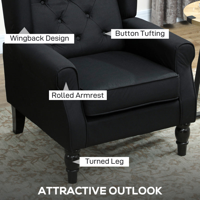 HOMCOM Accent Chair Wingback Armchair Retro Tufted Club Wood Fabric
