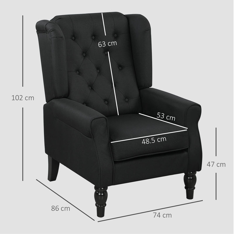 HOMCOM Accent Chair Wingback Armchair Retro Tufted Club Wood Fabric