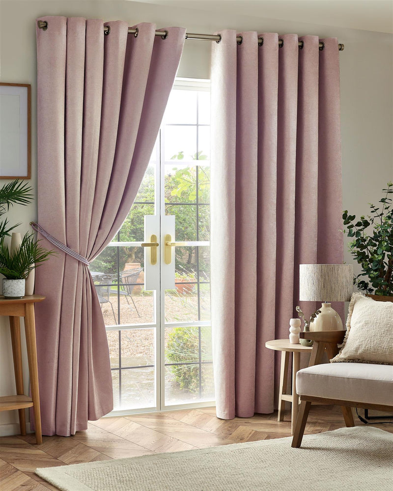 Chenille Blackout Ring Top Curtains Pink