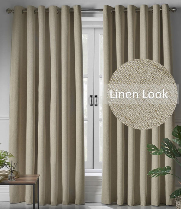 Linen Look Ring Top Blackout Curtains