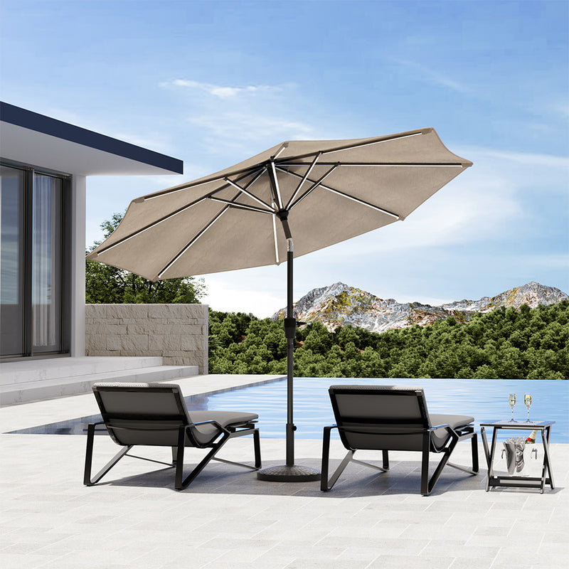 Garden Sanctuary Large Solar Powered LED Patio Umbrella for Outdoor Garden Patio with Base