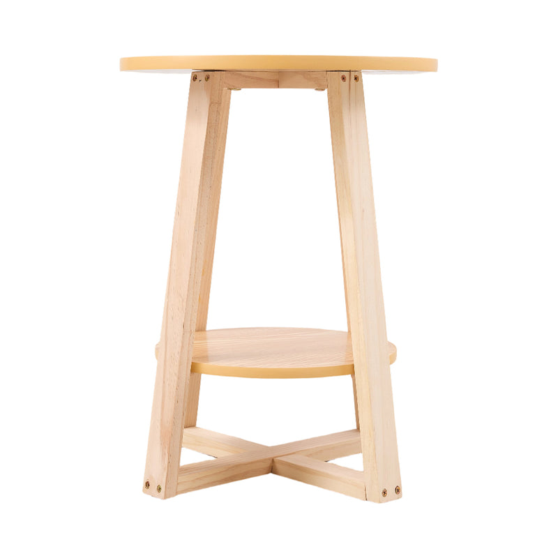 Livingandhome Natural Wood Round Side Table