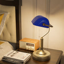 HOMCOM Banker's Table Lamp W/ Antique Bronze Tone Base, White/Blue