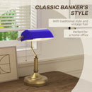 HOMCOM Banker's Table Lamp W/ Antique Bronze Tone Base, White/Blue