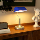 HOMCOM Banker's Table Lamp W/ Antique Bronze Tone Base, White/Blue