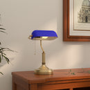 HOMCOM Banker's Table Lamp W/ Antique Bronze Tone Base, White/Blue