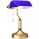 HOMCOM Banker's Table Lamp W/ Antique Bronze Tone Base, White/Blue