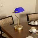 HOMCOM Banker's Table Lamp W/ Antique Bronze Tone Base, White/Blue