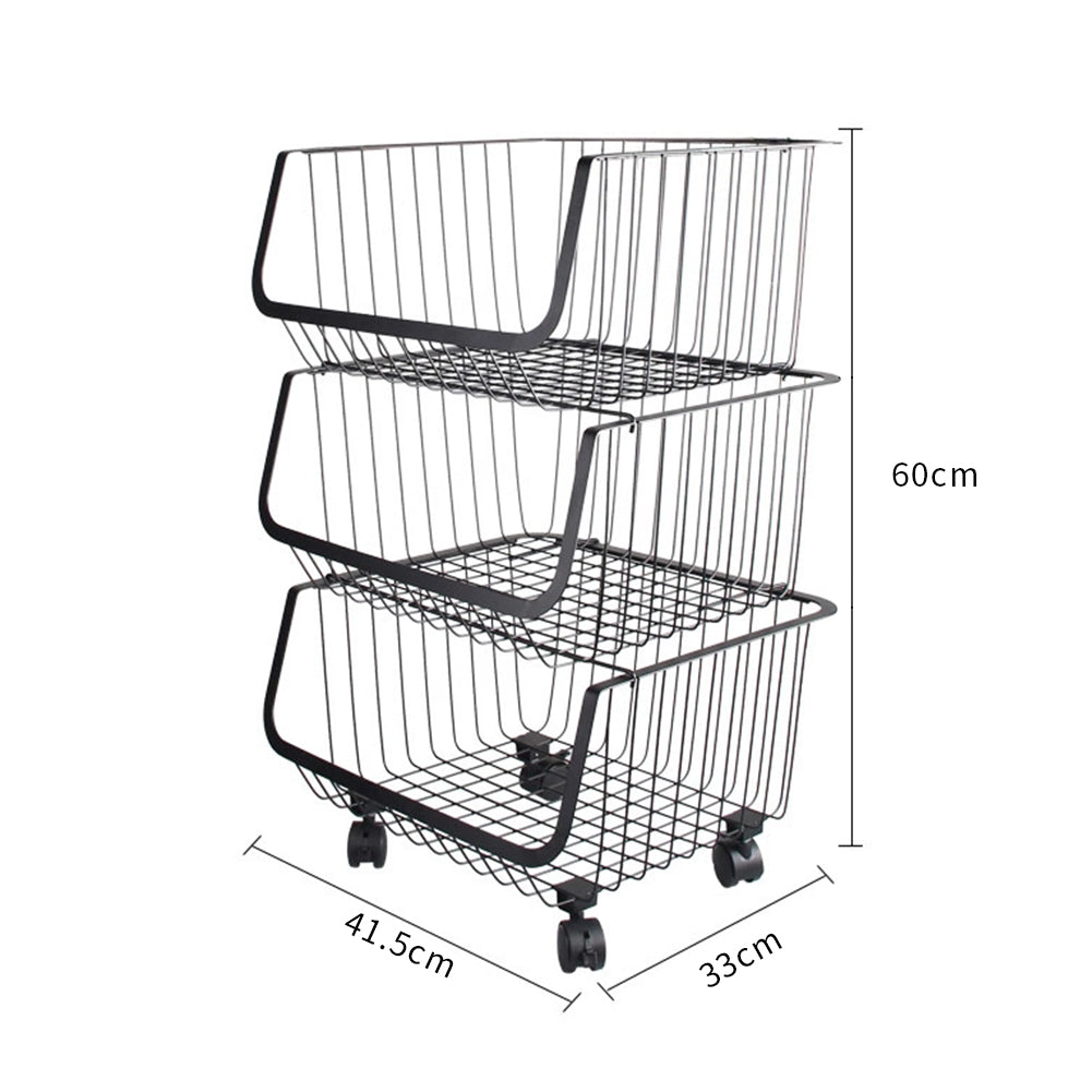 Livingandhome Stackable Rolling Metal Wire Basket Trolley Rack Fruit V