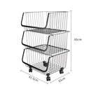 Livingandhome Stackable Rolling Metal Wire Basket Trolley Rack Fruit Vegetable Storage Holder For Kitchen