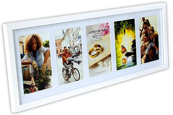 Lewis's Multi Aperture Photo Picture Frame with 5 Photos (White, 4" x 6")