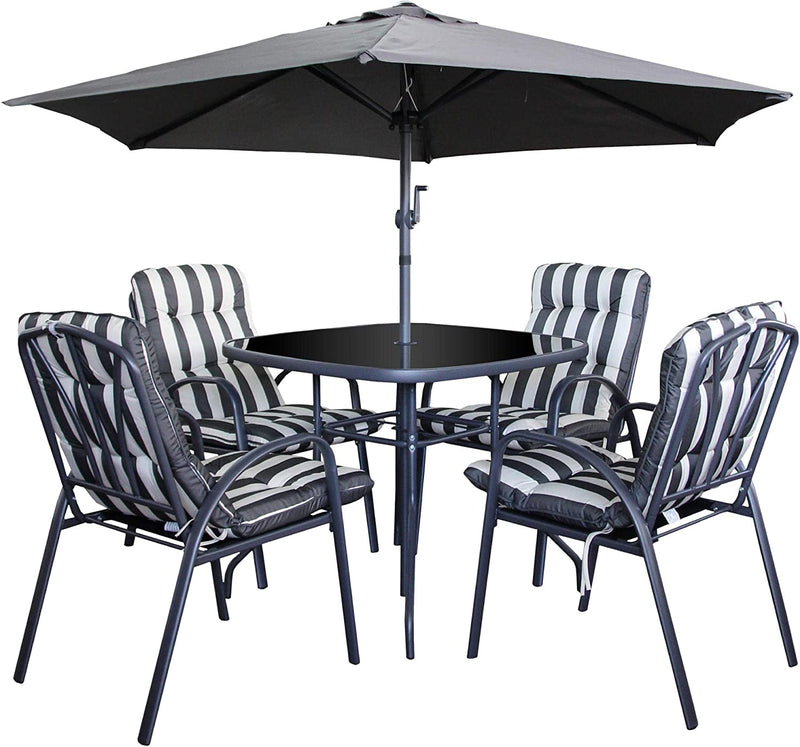 Silver & Stone Windsor Premium Padded 6 Piece Table & Chair Set- Grey