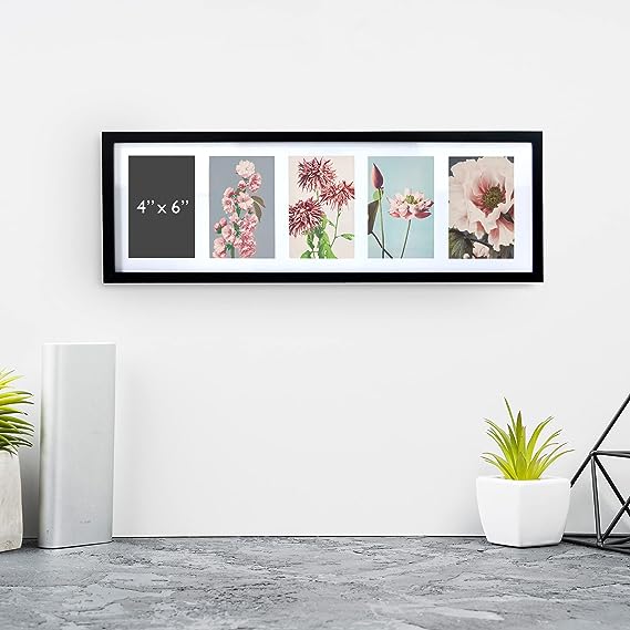 Lewis's Multi Aperture Photo Picture Frame with 5 Photos (Black, 4" x 6")