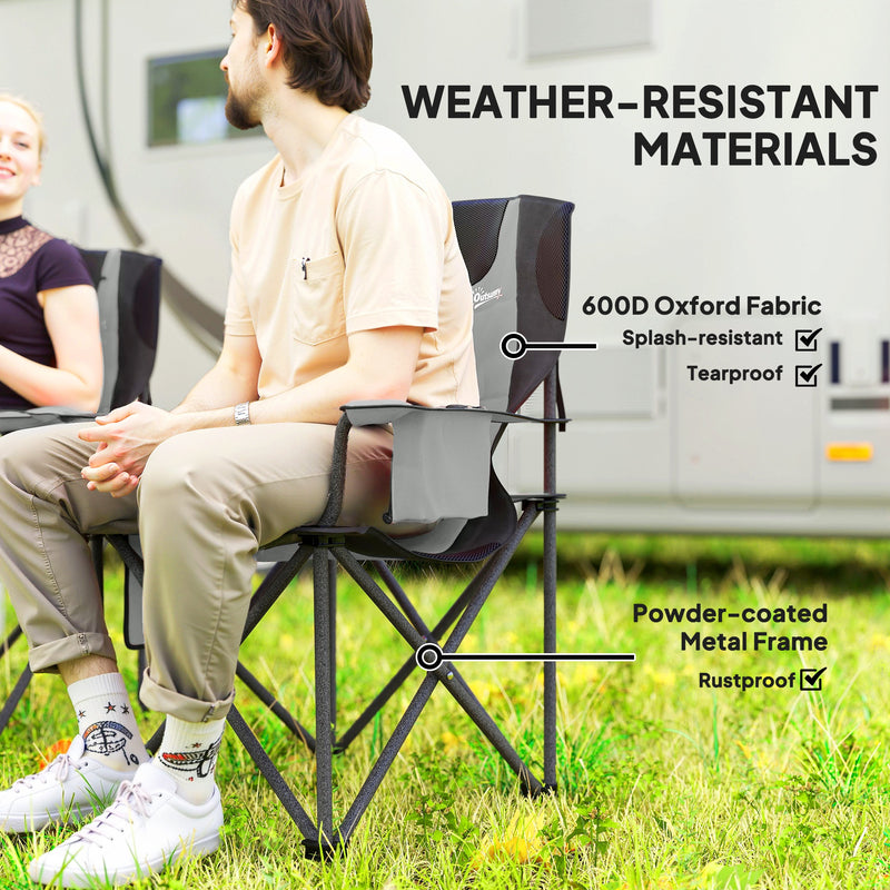Outsunny Set Of 2 Padded Folding Picnic Chairs With Cooler Bag