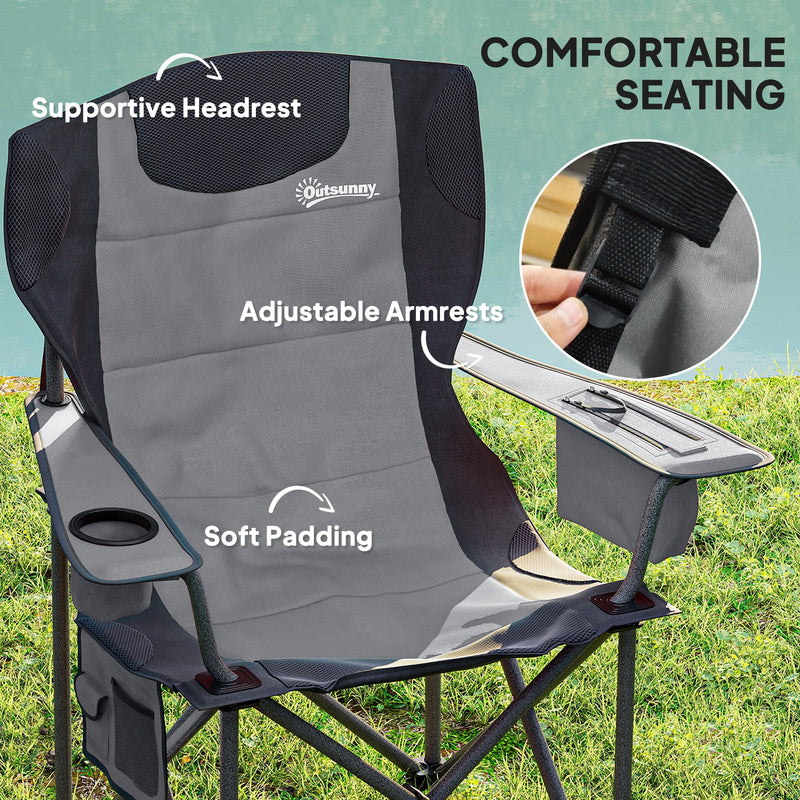 Outsunny Set Of 2 Padded Folding Picnic Chairs With Cooler Bag