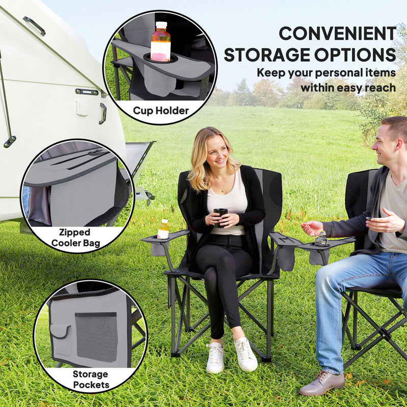 Outsunny Set Of 2 Padded Folding Picnic Chairs With Cooler Bag