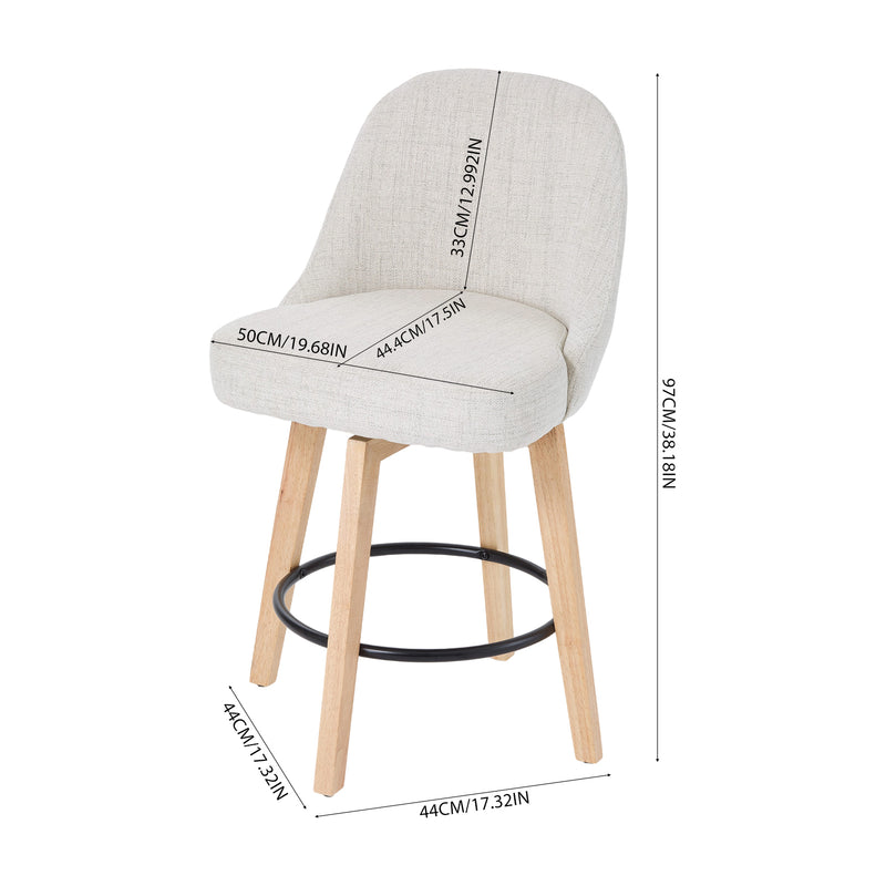 Livingandhome Set of 2 Swivel Bar Stools with Wooden Legs and Round Footrest