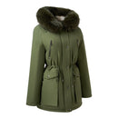 Hooded Mid-length Coat With Detachable Faux Fur Trim