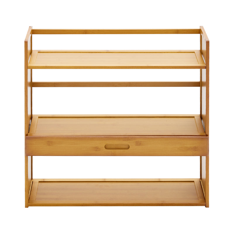 Livingandhome Natural Bamboo 3-Tier Desk Bookshelf