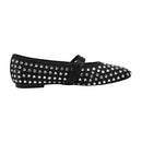 Rhinestones Double Strap Mary Jane Ballet Flat Shoes - Black