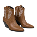 Embroidered Pointed Toe Cowboy Ankle Boots with Block Heel