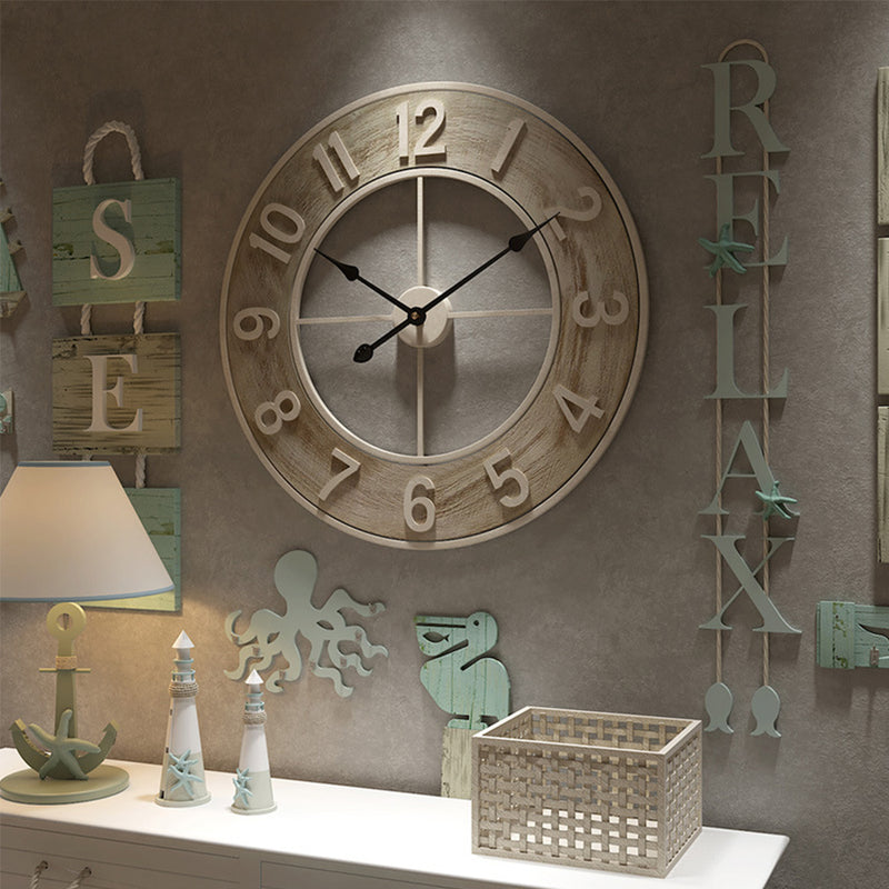 Cottonfy UK Round Wood Grain Metal Wall Clock
