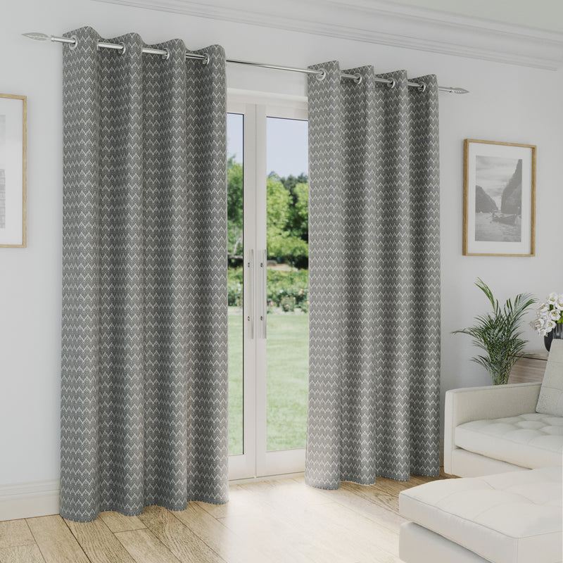 Enhanced Living Aspen Grey Chevron Pattern Eyelet Thermal Noise Reducing Room Darkening Curtains - Pair