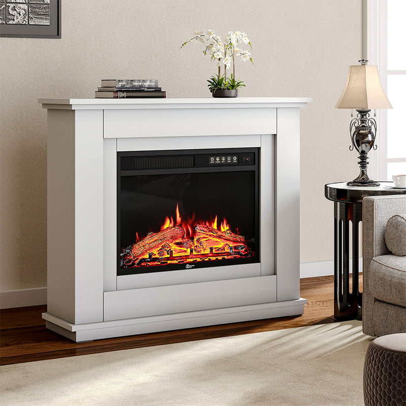 Electric Fireplace with White Wooden Mantel