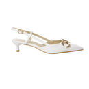 Pair Of Solid Pointed Slingback Pumps Kitten Heels - White